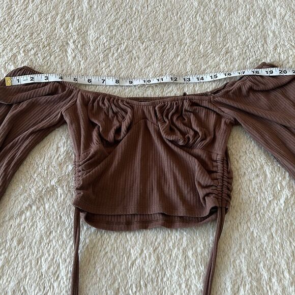 Fashion Nova ruched peasant top brown size small - Picture 10 of 16
